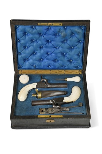 Lot 761 - A cased pair of percussion pocket pistols