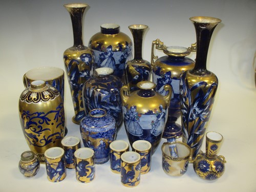Lot 48 - A collection of cobalt blue and gilt decorated...