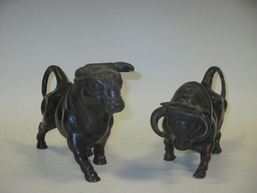 Lot 35 - Two hollowcast bronze models of bulls