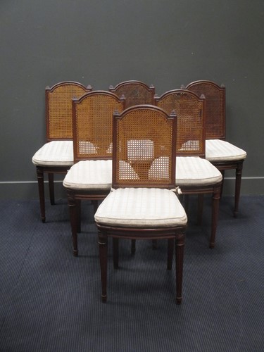 Lot 627 - A set of 7 Continental caned dining chairs,...