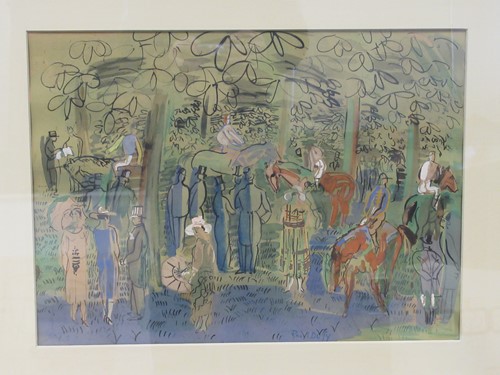 Lot 435 - After Raoul Dufy, Race meeting, watercolour,...