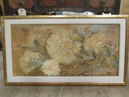 Lot 262 - Sorel, Dahlias, collage, 36 x 74cm