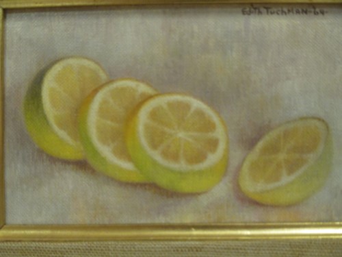 Lot 319 - Edith Tuchman, Still life of lemons, oil on...