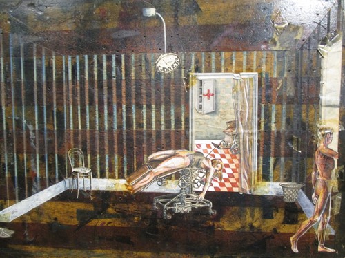 Lot 358 - Russell Mills, Mixed media collage on board...