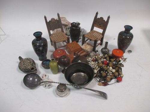 Lot 239 - Box of small collectibles, mini vases, costume...