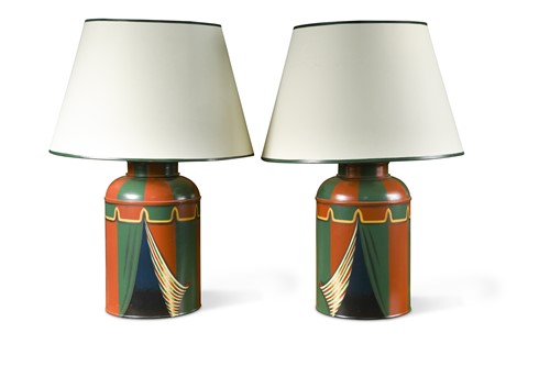 Lot 973 - A pair of modern tole ware tea canister lamps