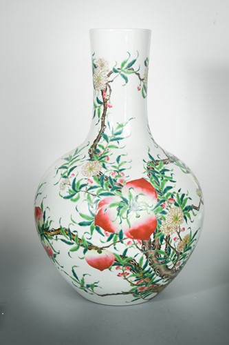 Lot 72 - A Chinese porcelain large peach vase Tianqiuping, perhaps late Republic Period