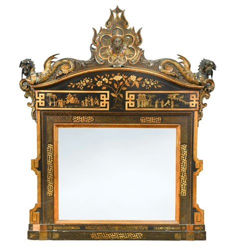 Lot 927 - An impressive North Italian Lacca and parcel gilt Chinoiserie mirror c. 1880, probably Venice