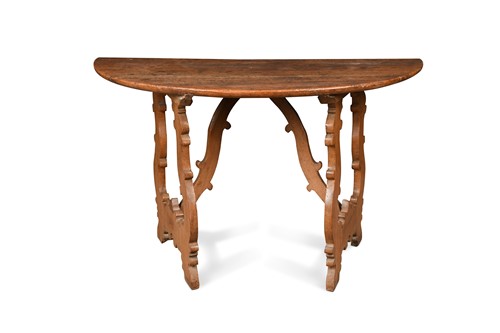 Lot 886 - An Italian provincial fruit wood demi-lune side table, 18th century