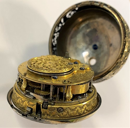 Lot 230 - Daniel Quare, London - A rare early 18th century repeating pair cased pocket watch with regulator aperture, No 255