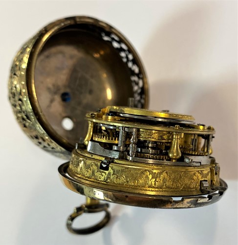 Lot 230 - Daniel Quare, London - A rare early 18th century repeating pair cased pocket watch with regulator aperture, No 255