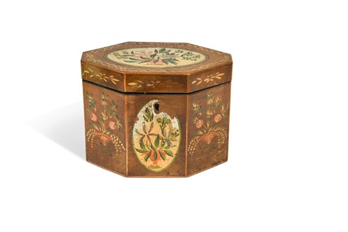 Lot 784 - A late George III decorated mahogany tea caddy