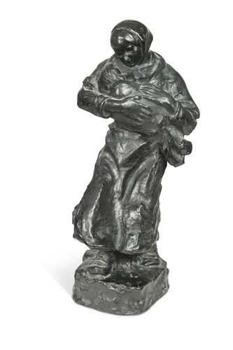 Lot 814 - Reginald Fairfax Wells (1877-1951), a bronze figure group of a mother cradling her child