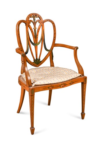 Lot 974 - A Sheraton revival painted satinwood armchair