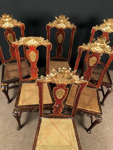 Lot 904 - A set of six Spanish painted side chairs, 19th century