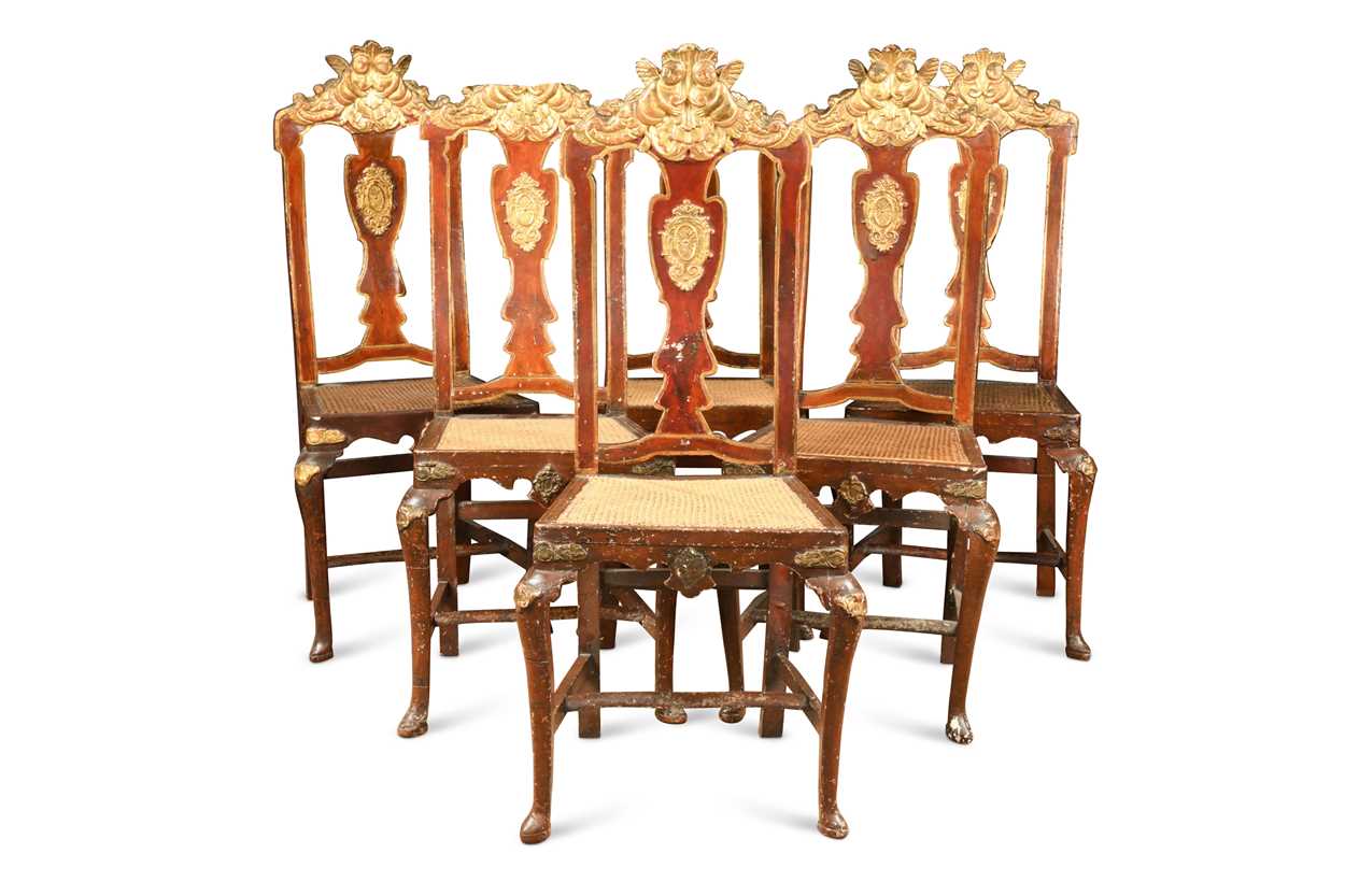 Lot 904 - A set of six Spanish painted side chairs, 19th century