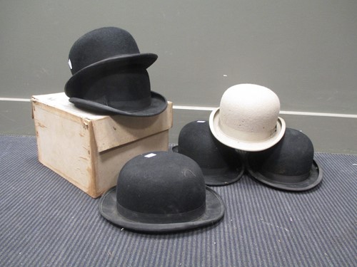 Lot 85 - A Bates Polo helmet and 6 bowler hats