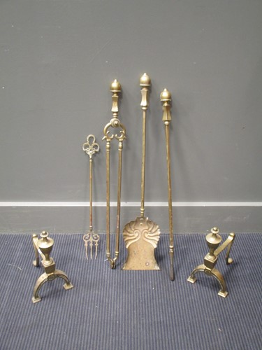 Lot 678 - Brass fire irons