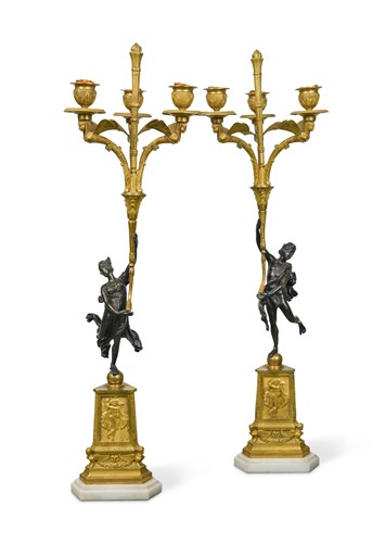 Lot 824 - A pair of 19th century French bronze and ormolu figural candelabra