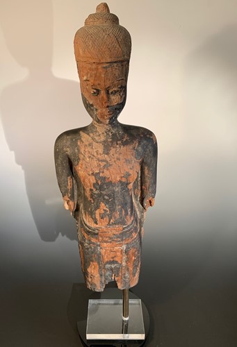 Lot 440 - A Burmese lacquered wood fragmentary standing Buddha