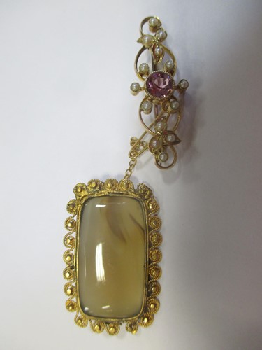 Lot 188 - A seed pearl and paste brooch tested as 14ct...
