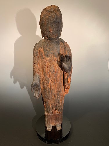 Lot 441 - A Chinese carved wood standing figure of Buddha in Song Dynasty style