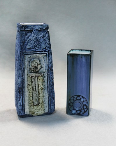 Lot 34 - A Troika 'coffin' vase in blue and cream