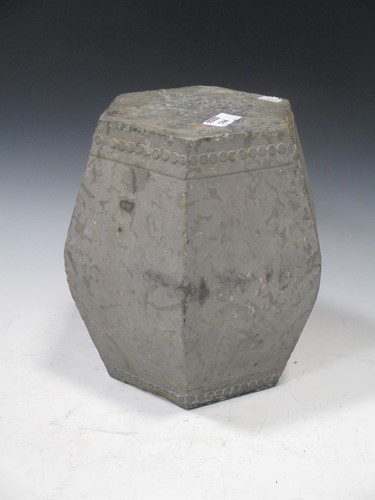 Lot 144 - A Chinese carved grey stone hexagonal drum...