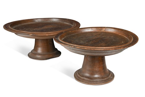 Lot 392 - Two graduated Balinese (Lombok Island) turned wood dulang offering pedestals
