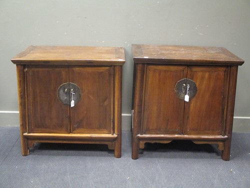 Lot 154 - Two similar Chinese hardwood cupboards, 20th...