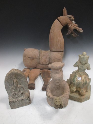 Lot 103 - A Chinese carved and painted wood horse model,...