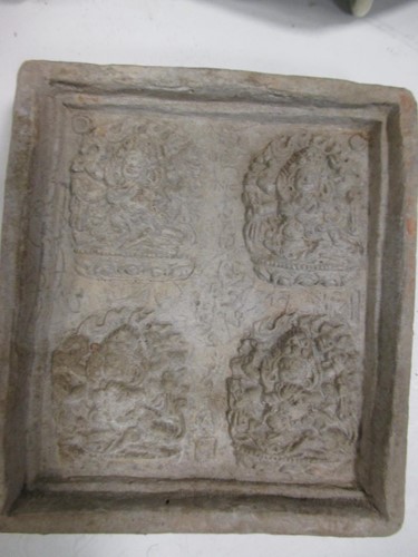 Lot 86 - A Chinese carved black stone plaque, in Ming...