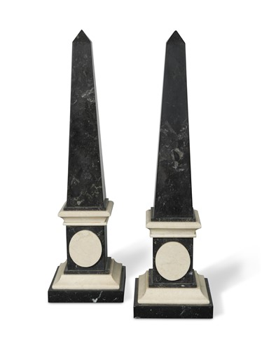 Lot 826 - A pair of 19th century black and white marble obelisks