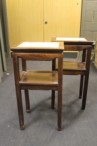 Lot 459 - A pair of Chinese hardwood stands with marble tops