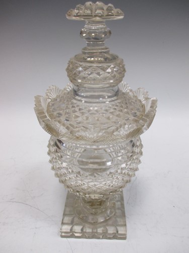 Lot 6 - A 19th century cut glass vase and cover,...