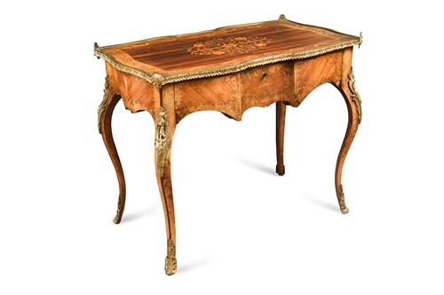 Lot 975 - A rosewood, walnut banded and floral inlaid English bureau plat, mid 19th century