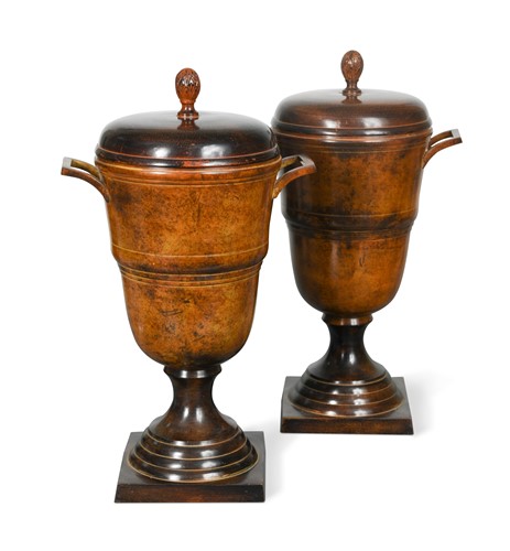 Lot 785 - A pair of painted tole-ware urns and covers, modern