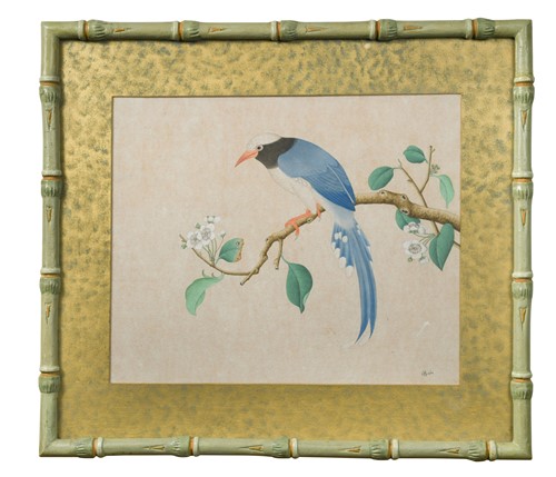 Lot 801 - Three Chinese watercolour studies in faux bamboo frames, early 20th century