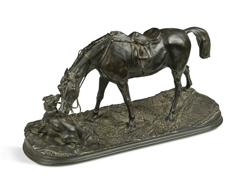 Lot 804 - Pierre-Jules Mêne (French, 1810–1879), a bronze group of a horse and a dog