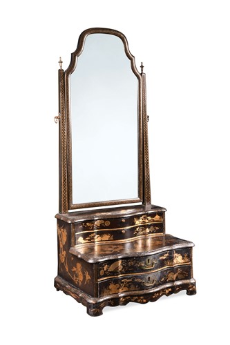 Lot 930 - A 19th century Chinese black lacquer Chinoiserie decorated toilet mirror