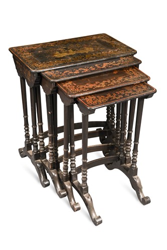 Lot 621A - A nest of four Chinese export papier mache and chinoiserie decorated tables, mid 19th century
