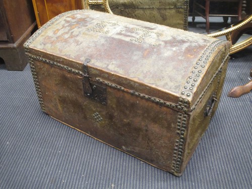 Lot 605 - A leather studded chest, the top studded with...