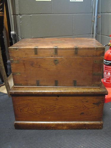 Lot 629 - A 19th century oak and brass bound box, with a...