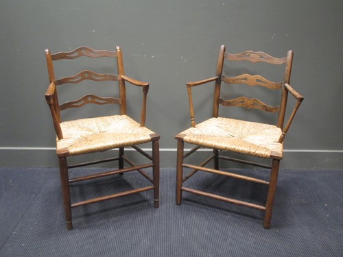 Lot 468 - Two similar 19th century rush seated country...