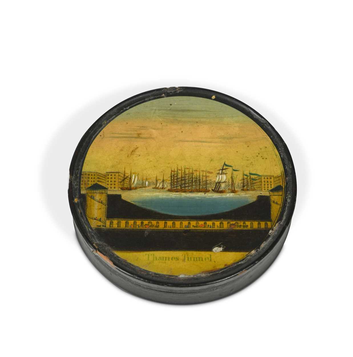 Lot 779 - A 19th century papier maché Thames Tunnel souvenir snuff box