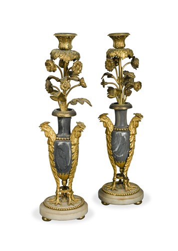 Lot 817 - A pair of 19th French gilt bronze and marble candlesticks