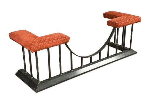 Lot 997 - An iron club fender, with padded seat