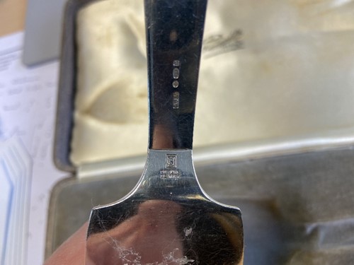 Lot 92 - Harald Nielsen for Georg Jensen, a Danish metalwares pyramid pattern cake slice and fork