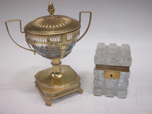 Lot 112 - A French silver gilt mounted glass two-handled...