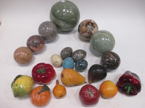 Lot 76 - A collection of marble balls, the largest -...